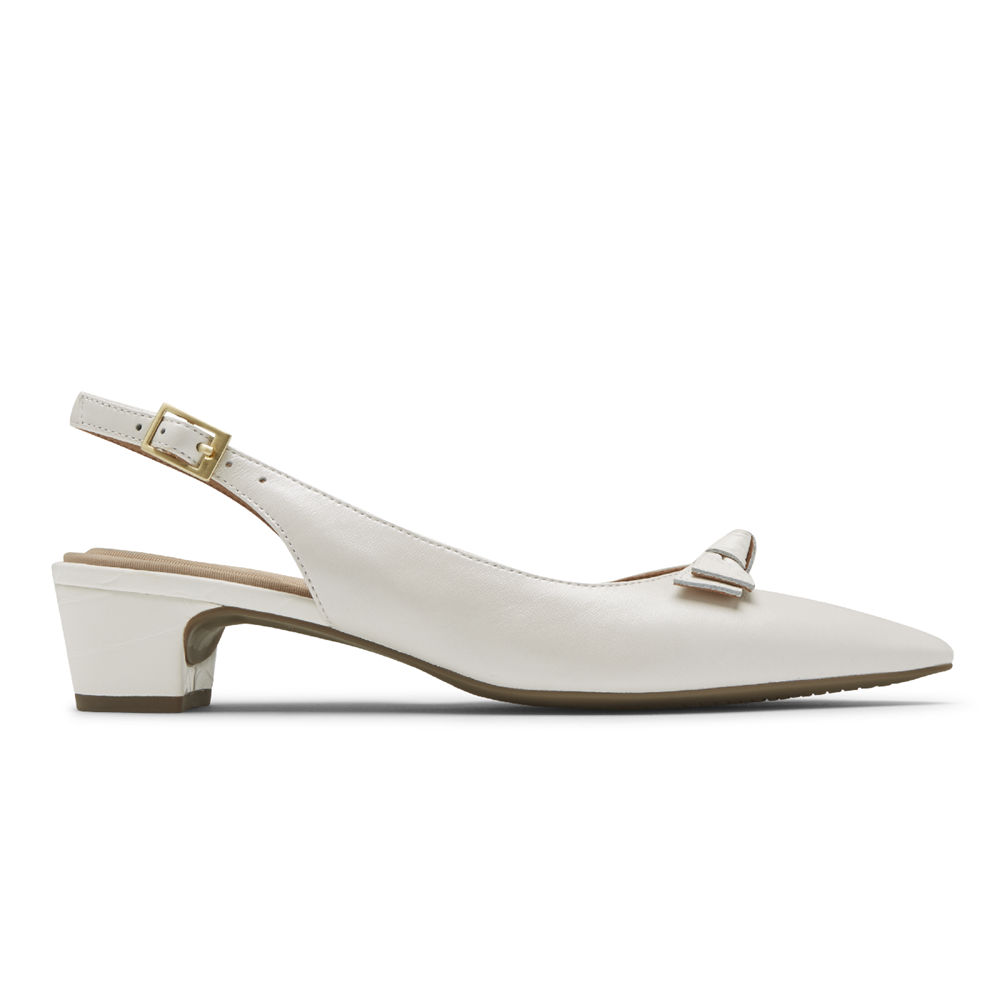 Zapatos De Tacones Rockport Mujer Mexico - Total Motion Gracie Bow Slingback Blancos - BYHGT4067